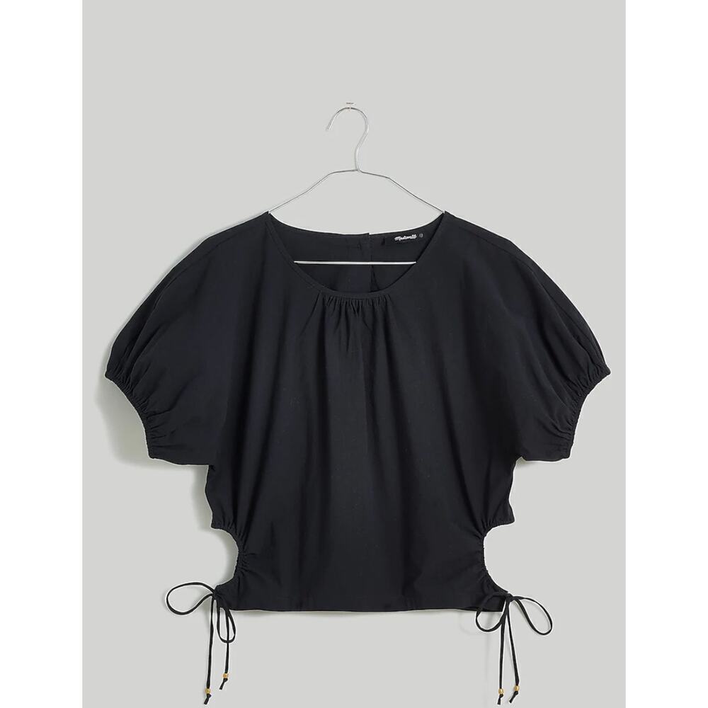 Madewell Black Short Sleeve Drawstring Side Crop Top